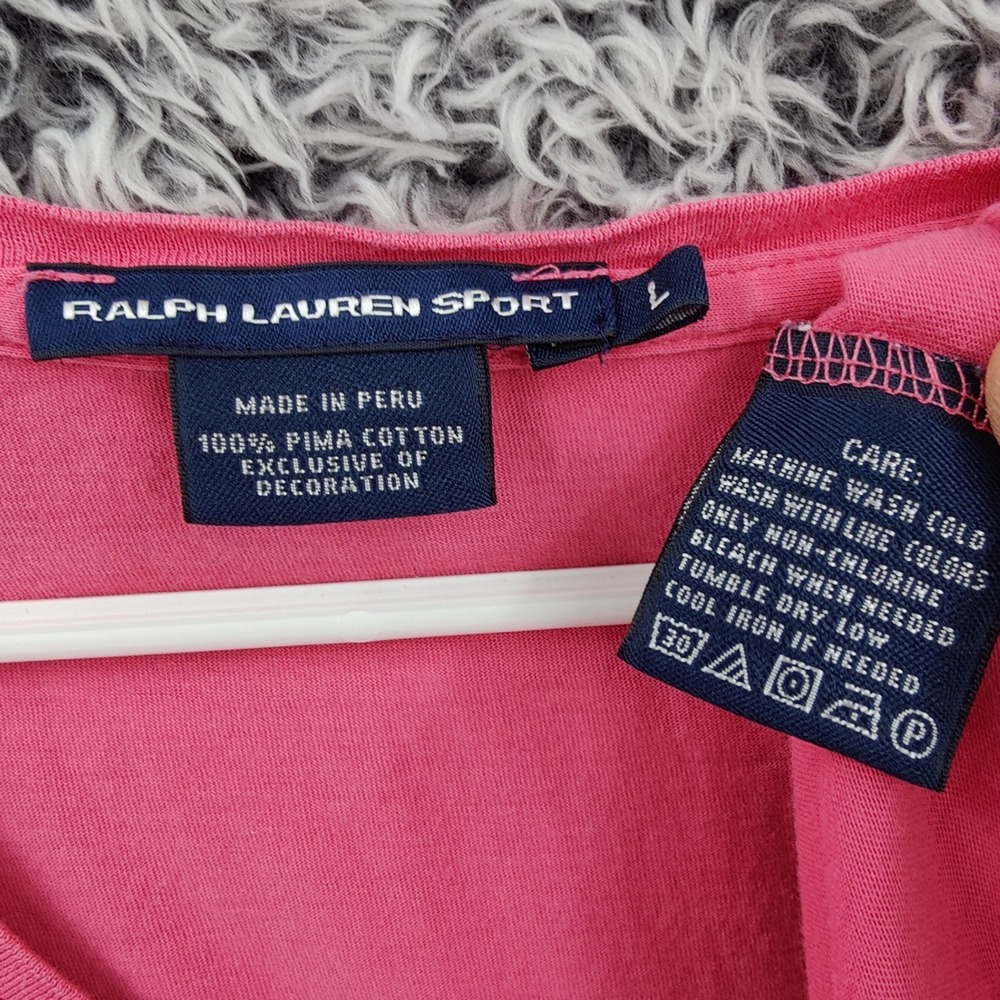 Ralph Lauren Sport Womens Preppy V-Neck Long Sleeve Tee L Pink Pima Cotton Pony - Picture 5 of 15